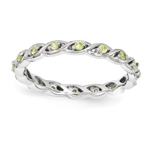 2.5mm Rhodium Plated Sterling Silver Stackable Peridot Twist Band Sz 5