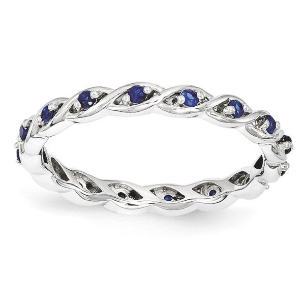 2.5mm Rhodium Sterling Silver Stackable Cr. Sapphire Twist Band Size 9