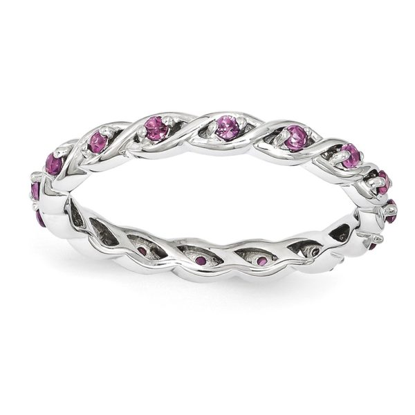 2.5mm Rhodium Sterling Silver Stackable Rhod. Garnet Twist Band Size 8