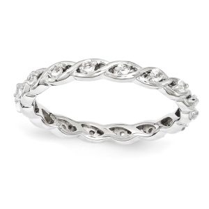 2.5mm Rhodium Sterling Silver Stackable White Topaz Twist Band Size 5