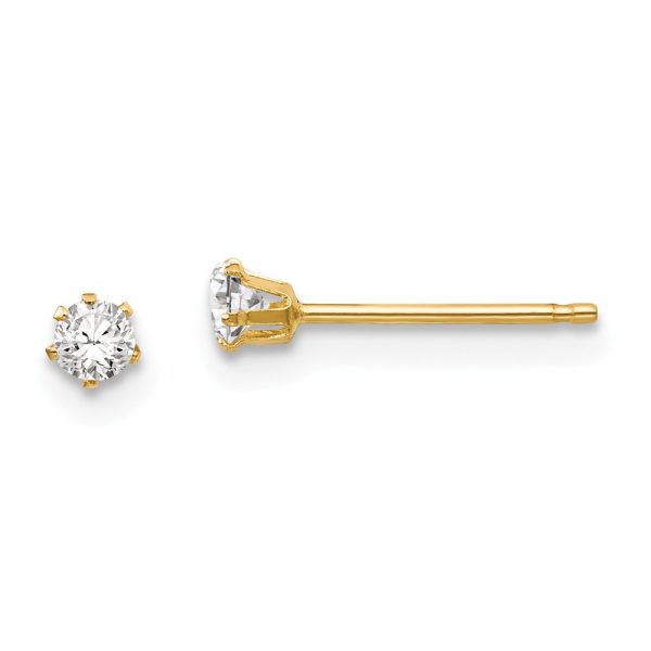 2.5mm Round Cubic Zirconia Stud Earrings in 14k Yellow Gold