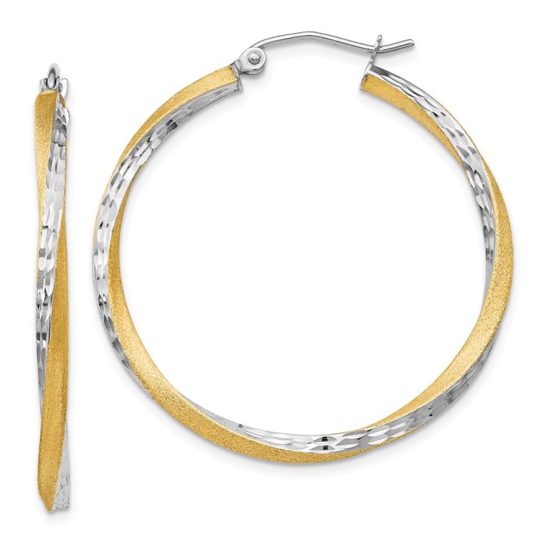 2.5mm, Twisted Hoop Earring in 14k Gold and Rhodium 35mm (1 3/8 Inch)