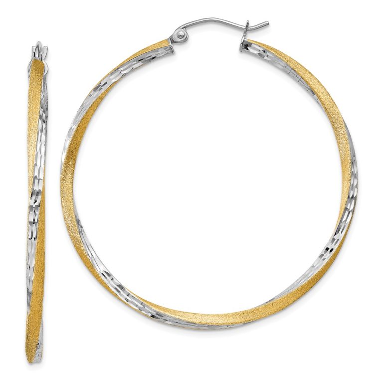 2.5mm, Twisted Hoop Earring in 14k Gold and Rhodium 45mm (1 3/4 Inch)