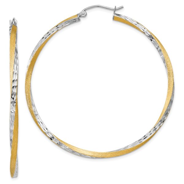 2.5mm, Twisted Hoop Earring in 14k Gold and Rhodium 50mm (1 7/8 Inch)