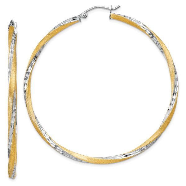 2.5mm, Twisted Hoop Earring in 14k Gold and Rhodium 55mm (2 1/8 Inch)