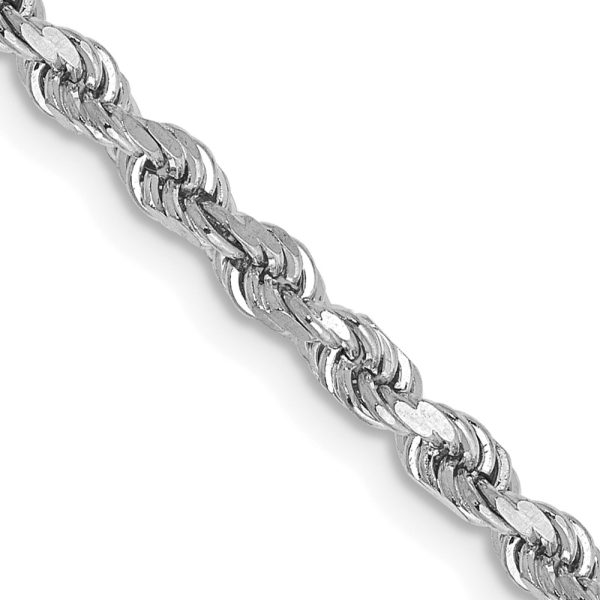 2.75mm 10k White Gold Solid Diamond Cut Rope Chain Bracelet, 8 Inch