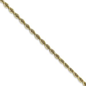 2.75mm 10k Yellow Gold D/C Quadruple Rope Chain Bracelet, 7 Inch