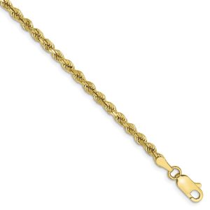 2.75mm 10k Yellow Gold Diamond Cut Solid Rope Chain Bracelet, 7 Inch