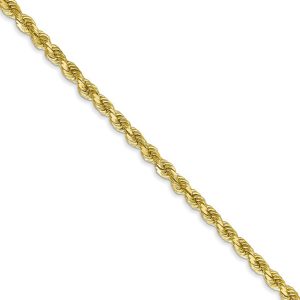 2.75mm 10k Yellow Gold Diamond Cut Solid Rope Chain Necklace, 18 Inch