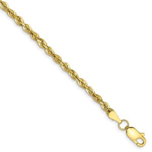 2.75mm, 10k Yellow Gold Lightweight D/C Rope Chain Bracelet, 7 Inch