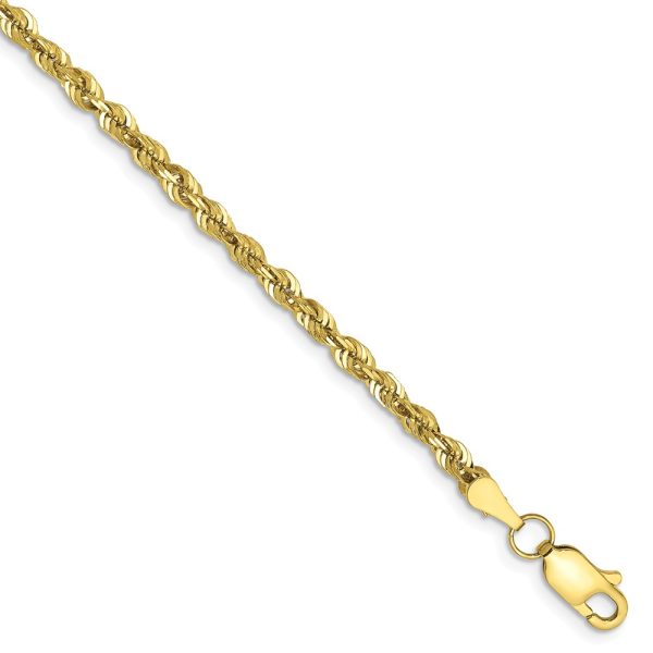 2.75mm, 10k Yellow Gold Lightweight D/C Rope Chain Bracelet, 8 Inch