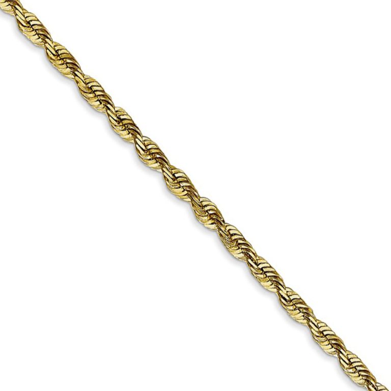 2.75mm, 10k Yellow Gold Lightweight D/C Rope Chain Necklace, 18 Inch