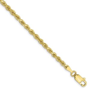 2.75mm 10k Yellow Gold Solid D/C Rope Chain Anklet or Bracelet, 9 Inch