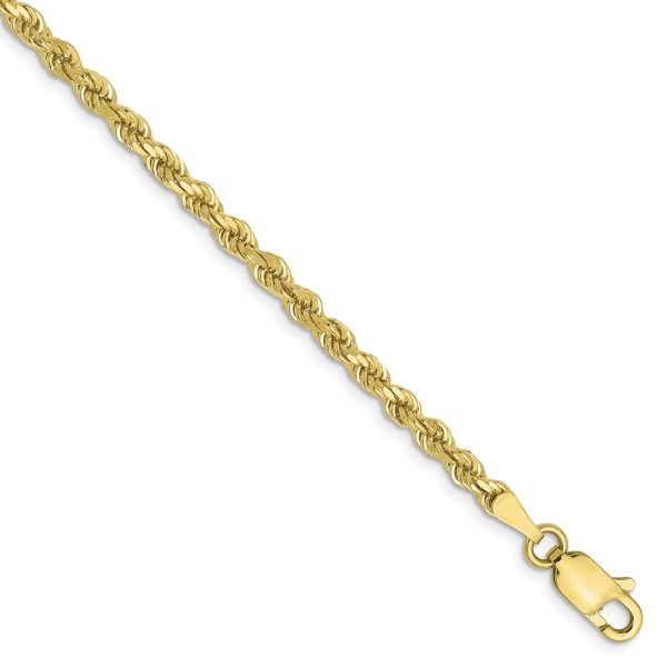 2.75mm 10k Yellow Gold Solid Diamond Cut Rope Chain Bracelet, 7 Inch