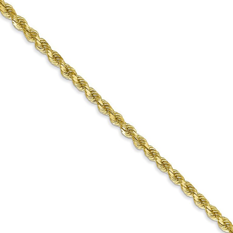 2.75mm 10k Yellow Gold Solid Diamond Cut Rope Chain Necklace, 18 Inch