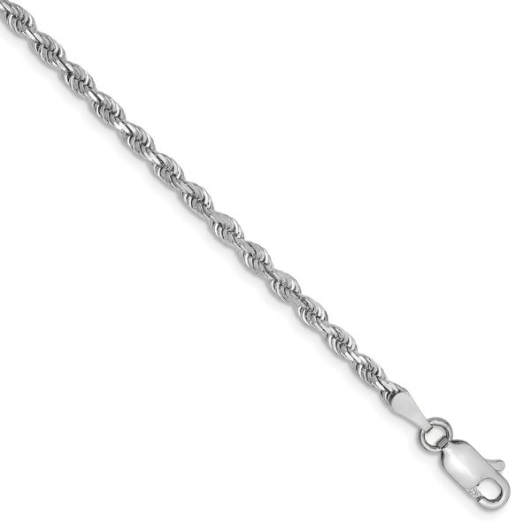 2.75mm, 14k White Gold D/C Quadruple Rope Chain Bracelet, 7 Inch