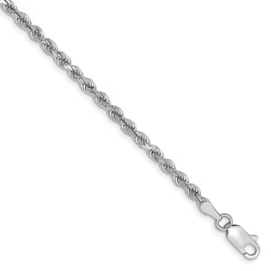 2.75mm, 14k White Gold, Diamond Cut Solid Rope Chain Bracelet, 7 Inch