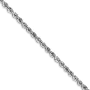 2.75mm, 14k White Gold, Handmade Solid Rope Chain Necklace, 16 Inch