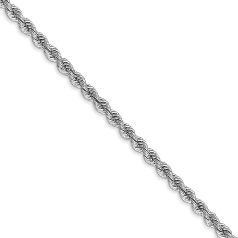 2.75mm, 14k White Gold, Handmade Solid Rope Chain Necklace, 20 Inch