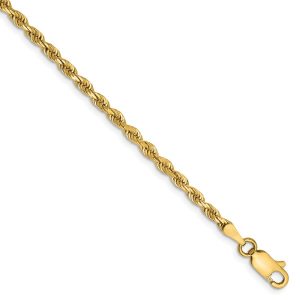 2.75mm, 14k Yellow Gold, D/C Quadruple Rope Chain Bracelet, 7 Inch