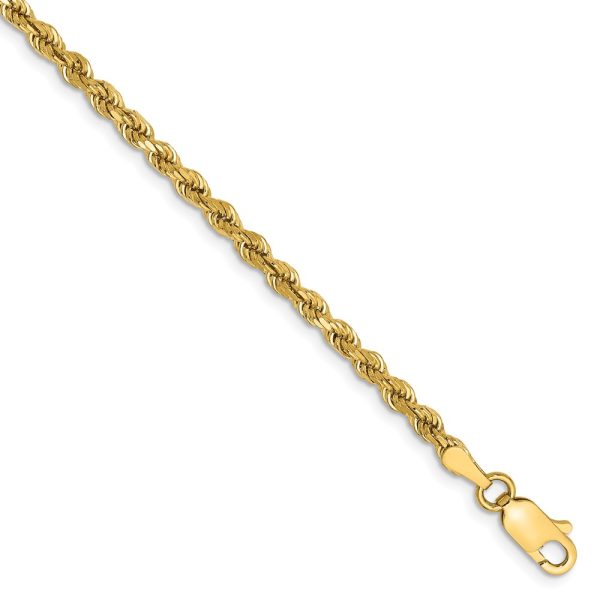 2.75mm 14k Yellow Gold, Diamond Cut Solid Rope Chain Bracelet, 8 Inch