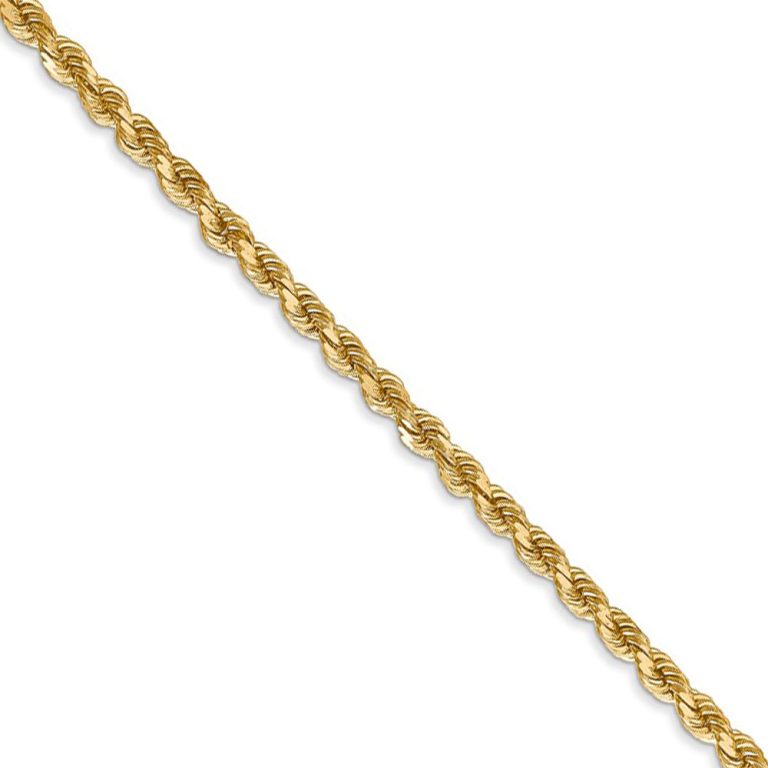 2.75mm 14k Yellow Gold, Diamond Cut Solid Rope Chain Necklace, 18 Inch