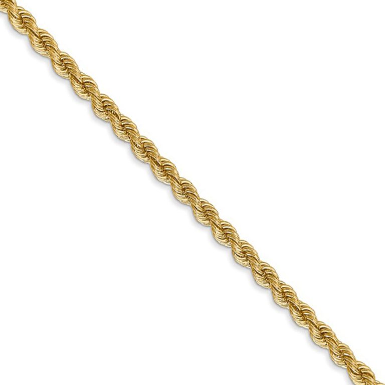 2.75mm, 14k Yellow Gold, Handmade Solid Rope Chain Necklace, 16 Inch