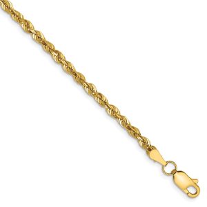 2.75mm, 14k Yellow Gold Light Diamond Cut Rope Chain Bracelet, 7 Inch