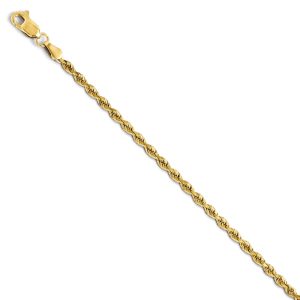 2.75mm 14k Yellow Gold, Solid Diamond Cut Rope Chain Bracelet, 7 Inch