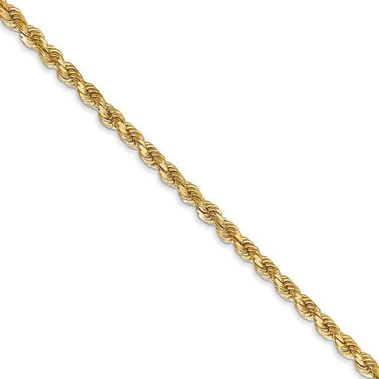 2.75mm 14k Yellow Gold Solid Diamond Cut Rope Chain Necklace, 18 Inch