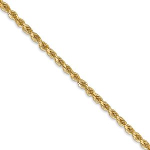 2.75mm 14k Yellow Gold Solid Light D/C Rope Chain Necklace, 20 Inch