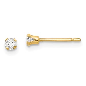 2.75mm Round Cubic Zirconia Stud Earrings in 14k Yellow Gold