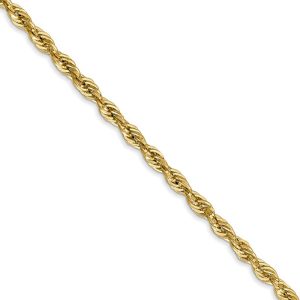 2.8mm 14k Yellow Gold Hollow Rope Chain Necklace, 24 Inch