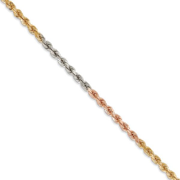 2.9mm, 14k Tri-Color Gold, D/C Solid Rope Chain Necklace, 16 Inch