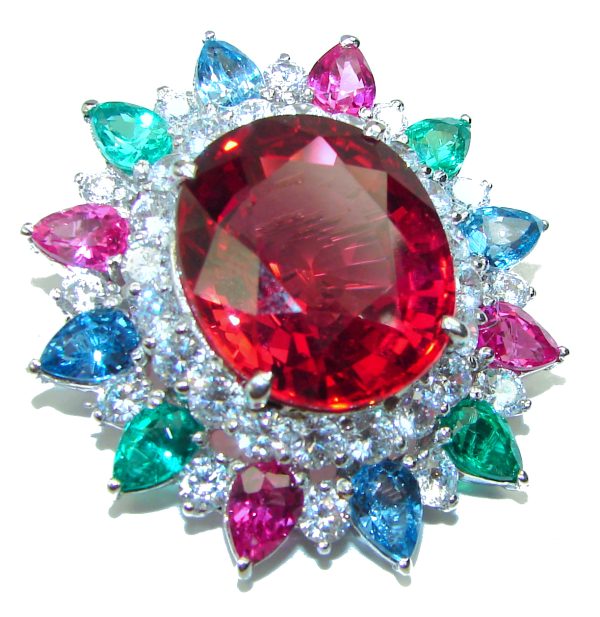 22.5 carat Deep Red Topaz .925 Sterling Silver handmade Pendant Brooch