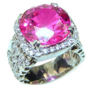 22.5 carat Pink Topaz .925 Silver handcrafted Huge Cocktail Ring s. 6 1/4