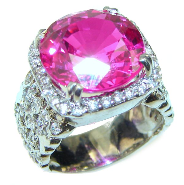 22.5 carat Pink Topaz .925 Silver handcrafted Huge Cocktail Ring s. 6 1/4