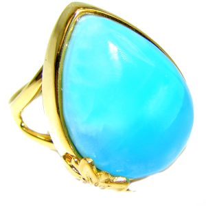 22.6 carat Larimar 18K Gold over .925 Sterling Silver handcrafted Ring s. 8