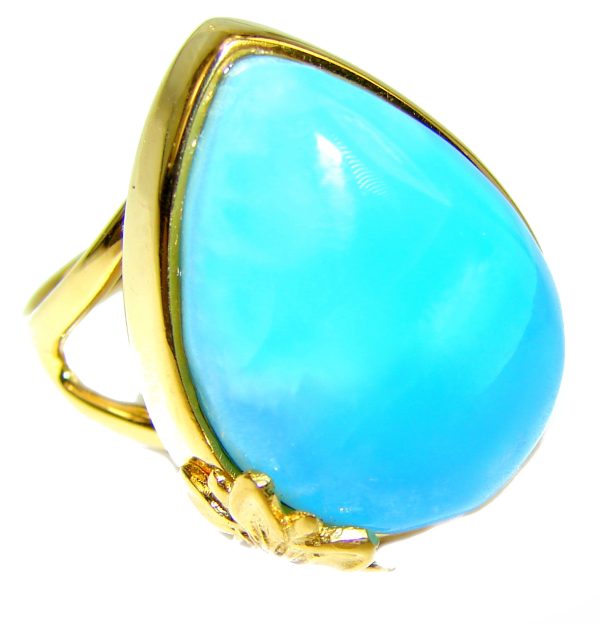 22.6 carat Larimar 18K Gold over .925 Sterling Silver handcrafted Ring s. 8