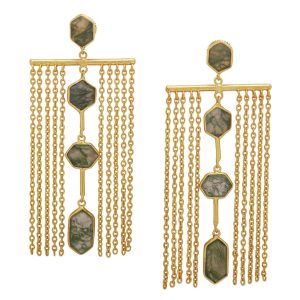 22k Gold Plated Zelena Green Earrings With Moss Agate By Dhwani Bansal