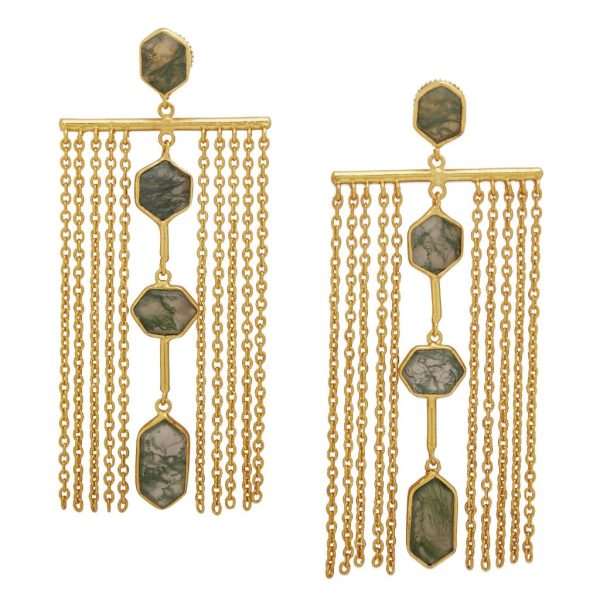 22k Gold Plated Zelena Green Earrings With Moss Agate By Dhwani Bansal