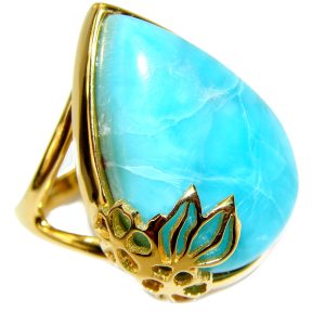 25.4 carat Larimar 18K Gold over .925 Sterling Silver handcrafted Ring s. 7 1/4