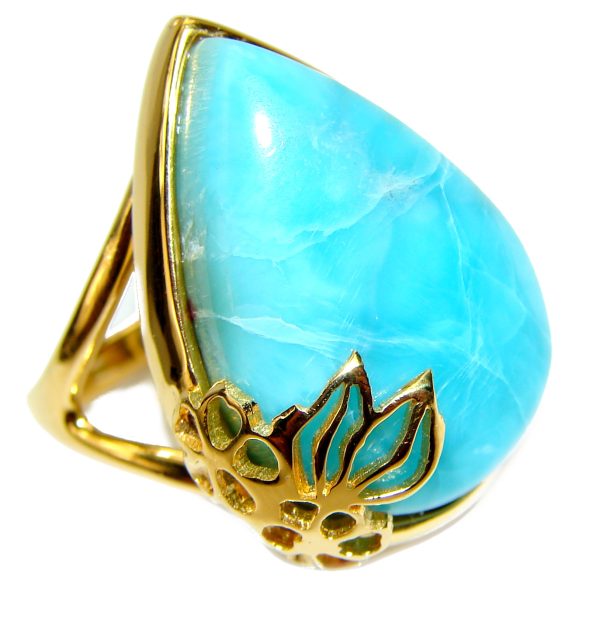 25.4 carat Larimar 18K Gold over .925 Sterling Silver handcrafted Ring s. 7 1/4