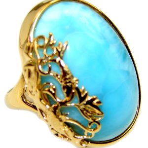 25.5 carat Larimar 18K Gold over .925 Sterling Silver handcrafted Ring s. 7