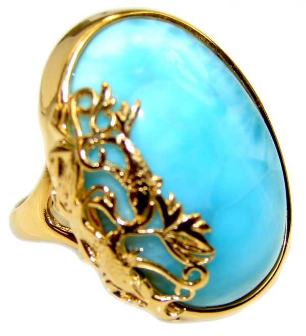 25.5 carat Larimar 18K Gold over .925 Sterling Silver handcrafted Ring s. 7