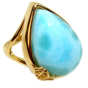 25.6 carat Larimar 18K White Gold over .925 Sterling Silver handcrafted Ring s. 8 3/4