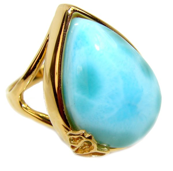 25.6 carat Larimar 18K White Gold over .925 Sterling Silver handcrafted Ring s. 8 3/4