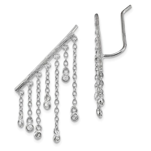 25mm Rhodium-Plated Sterling Silver CZ Dangle Ear Climber Earrings