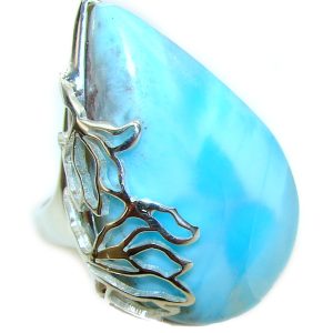 26.6 carat Larimar .925 Sterling Silver handcrafted Ring s. 7 1/4