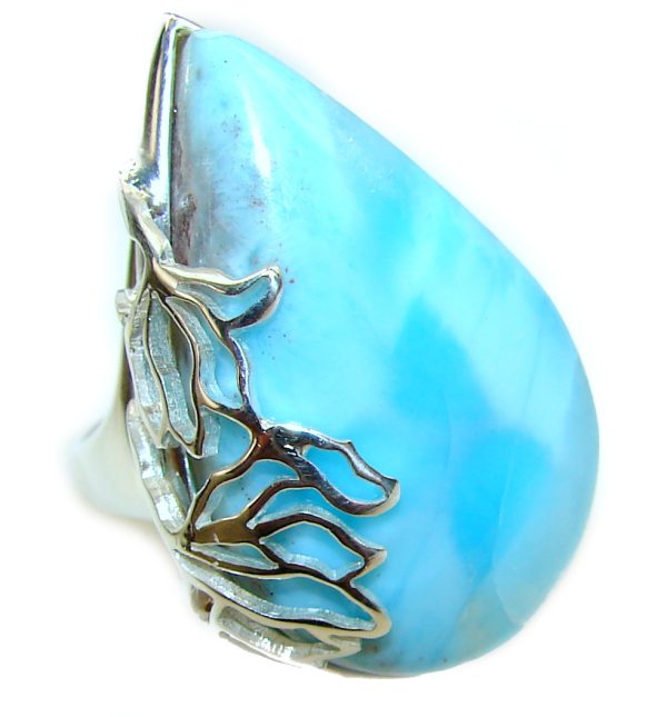 26.6 carat Larimar .925 Sterling Silver handcrafted Ring s. 7 1/4